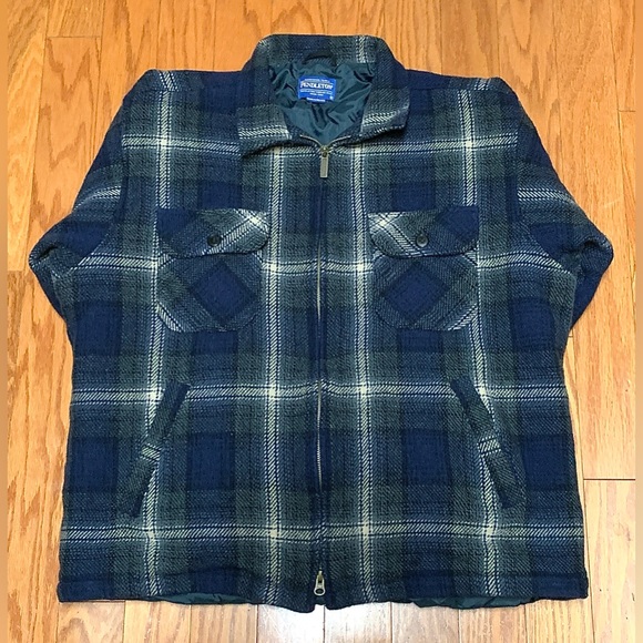 Men's XL Thinsulate Lined Wool Blend PENDLETON Blue Grey Shadow Plaid Jacket - Picture 12 of 16